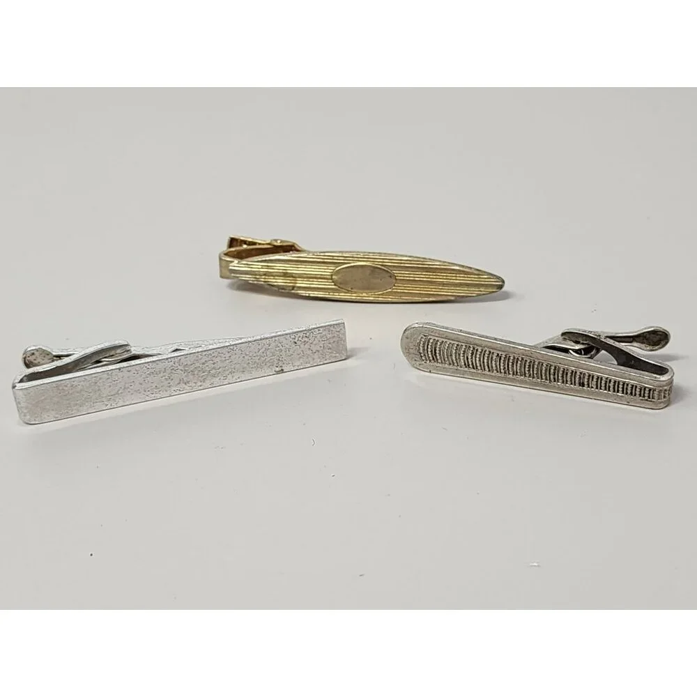 Lot Of 3‎ Vintage Gold & Silver Tie Cips Anson/Swank/Unmarked